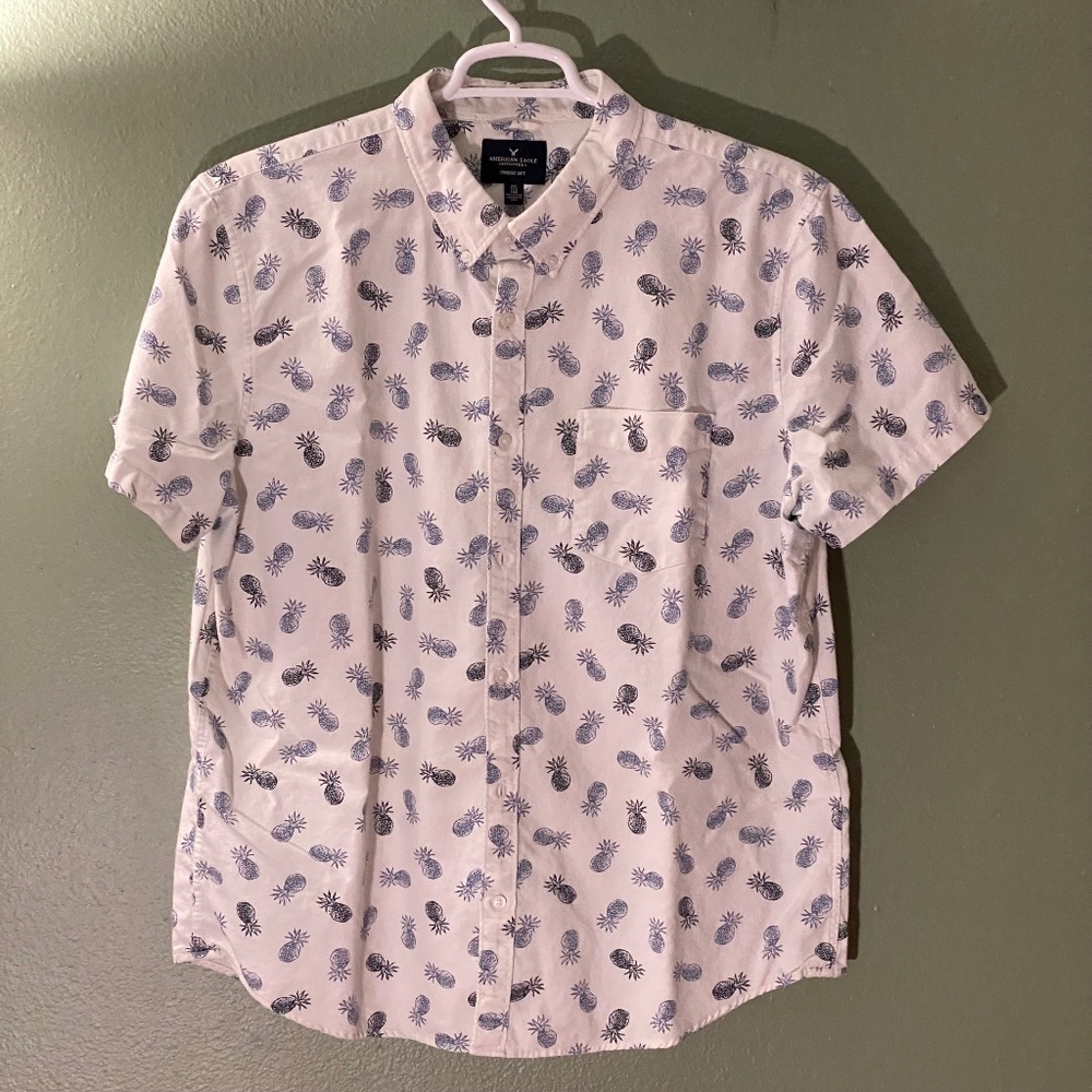 American Eagle Outfitters Short Sleeve Print Oxford Shirt
